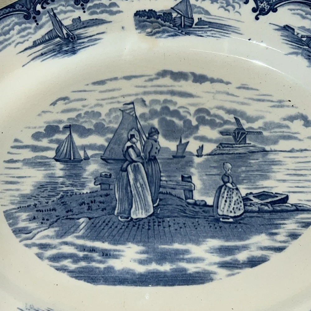 Antique Wedgwood Hague England blue delft Holland Dutch windmill platter